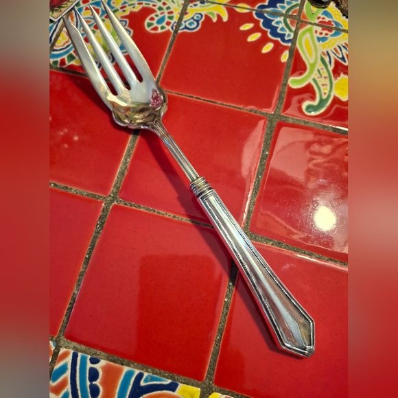 Webster Sterling Hollow Handle Meat Fork Vntg 1910 Silverplate Tines Art Deco Pd